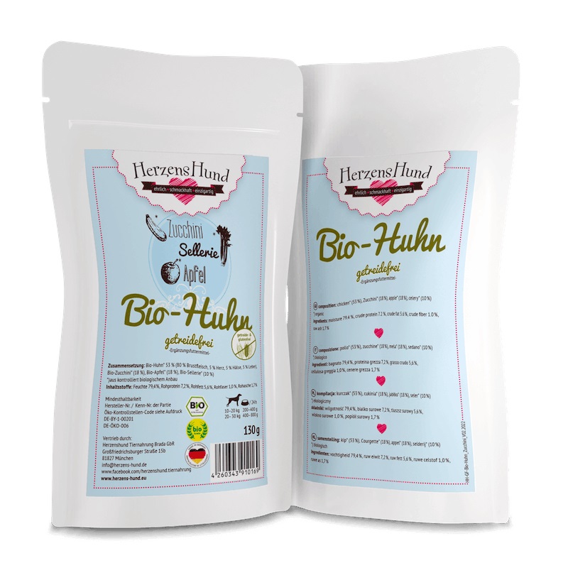 Herzens Hund Cibo Umido per Cani con Pollo e Zucchine Bio Senza Cereali - 130 g