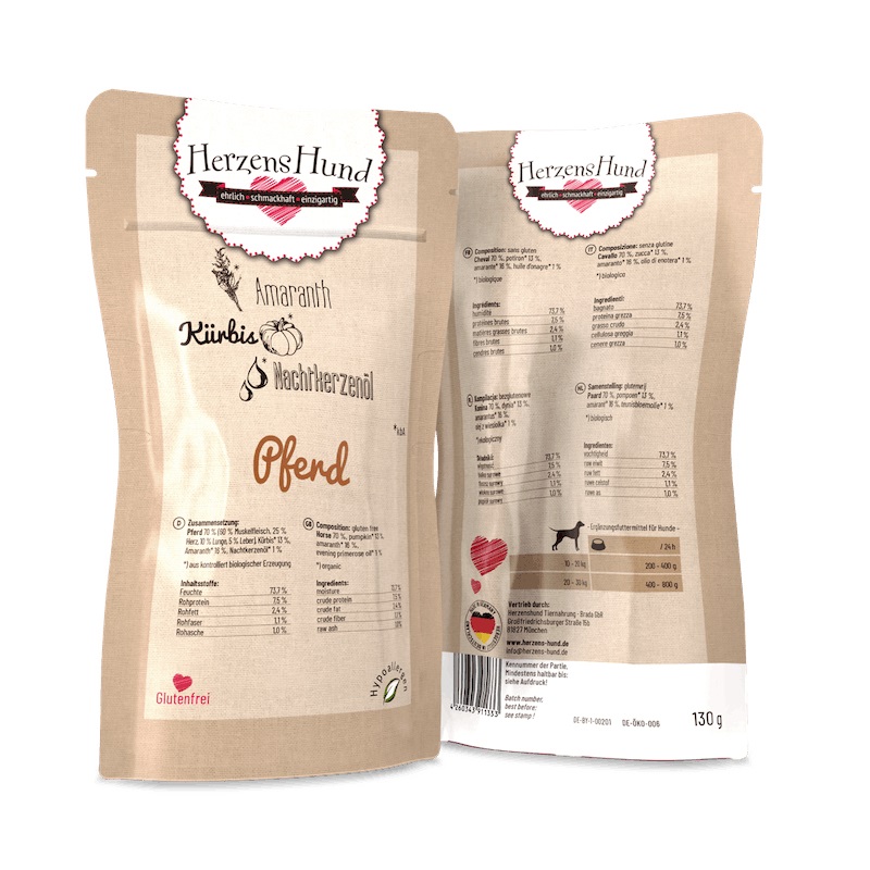 Herzens Hund Cibo Umido per Cani al Cavallo e Verdure Bio con Amaranto - 130 g
