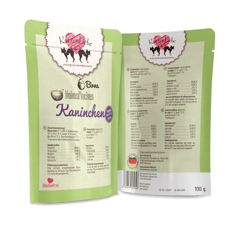 Katzen Liebe Cibo Umido Biologico per Gatti con Coniglio e Pera - 100 g