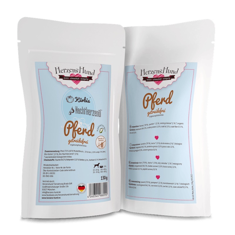 Herzens Hund Cibo Umido per Cani Cavallo e Zucca Bio Senza Cereali - 130 g