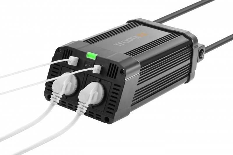 Technaxx 1200W TE16 Inverter DC/AC Interno Nero con 2x Presa Schuko e 2x Porta USB