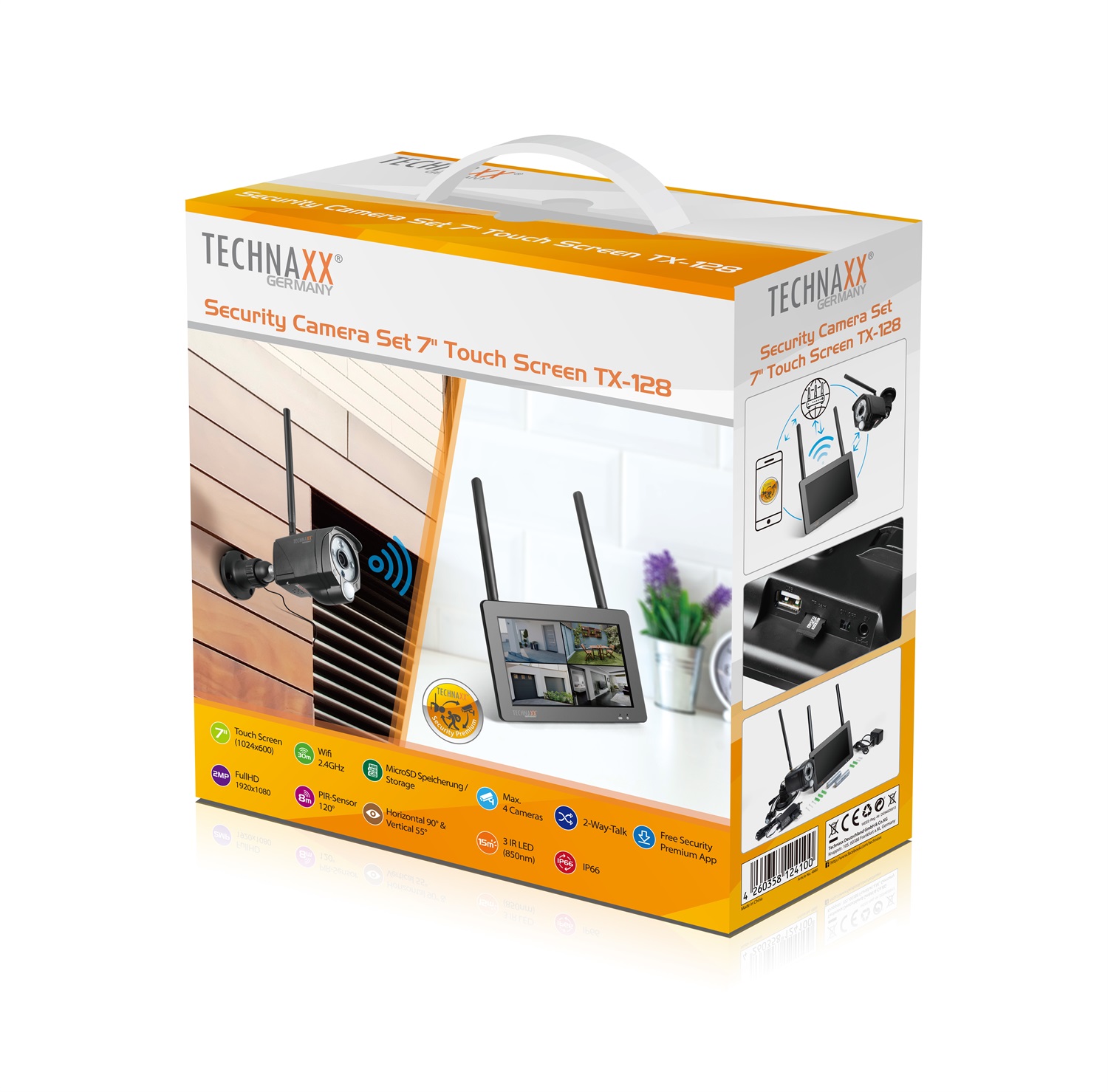 Technaxx TX-128 Telecamera di Sicurezza IP Esterno Wi-Fi 2MP con Visione Notturna, Cablato e Senza Fili, Montaggio Scrivania/Parete