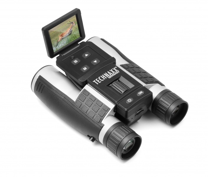 Technaxx TX-142 Binocolo con Telecamera - Osservazione Uccelli e Animali, Riprese Video e Foto Full HD, Zoom 4x, Display per Adulti, Nero e Argento