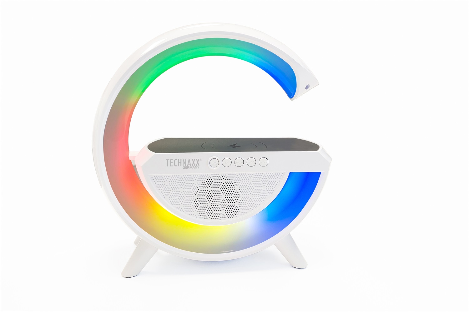 Technaxx TX-264 - Altoparlante Bluetooth con Luce LED Notturna, Ricarica Wireless 10W e 6 Modalità RGB