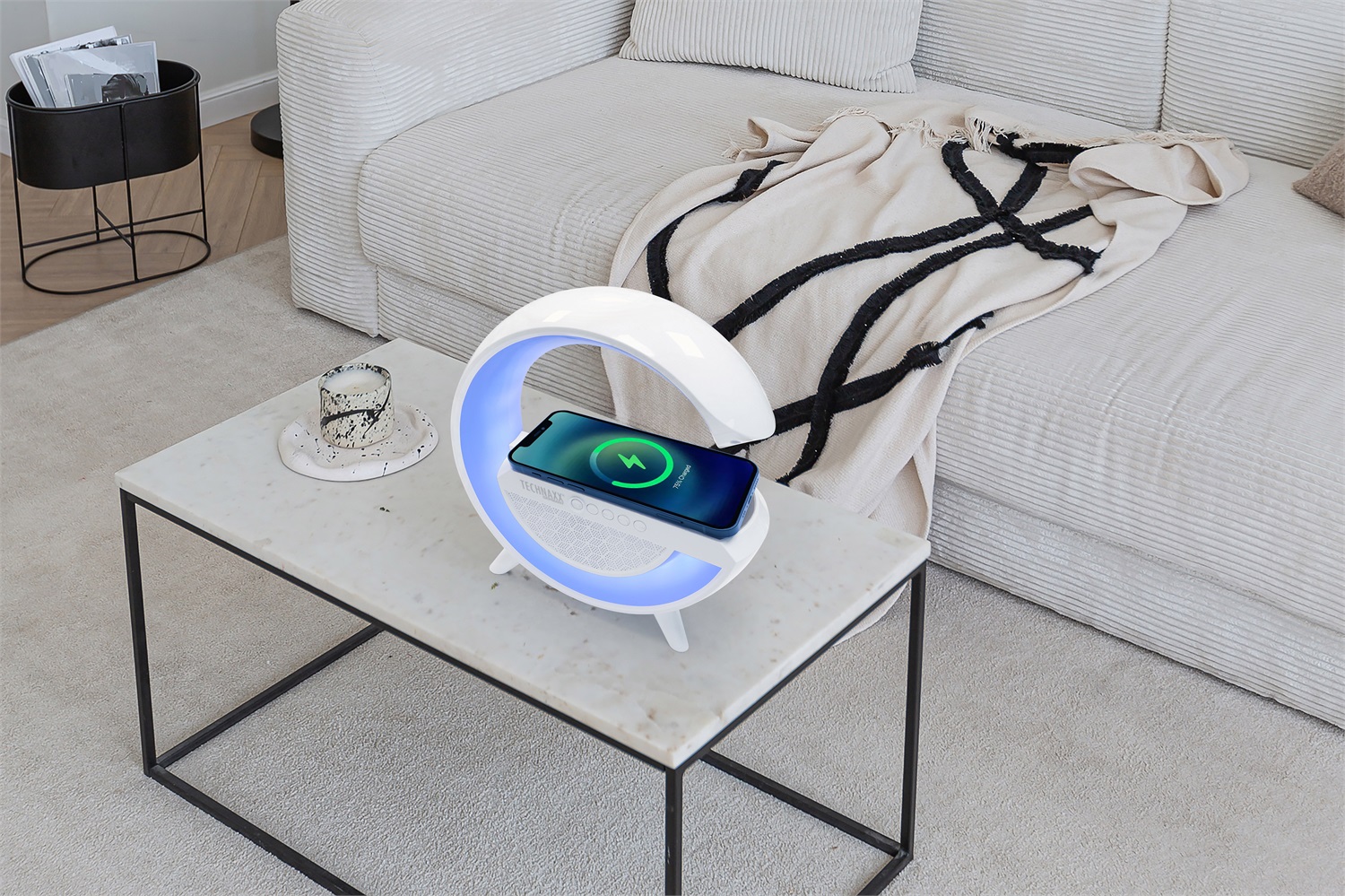 Technaxx TX-264 - Altoparlante Bluetooth con Luce LED Notturna, Ricarica Wireless 10W e 6 Modalità RGB