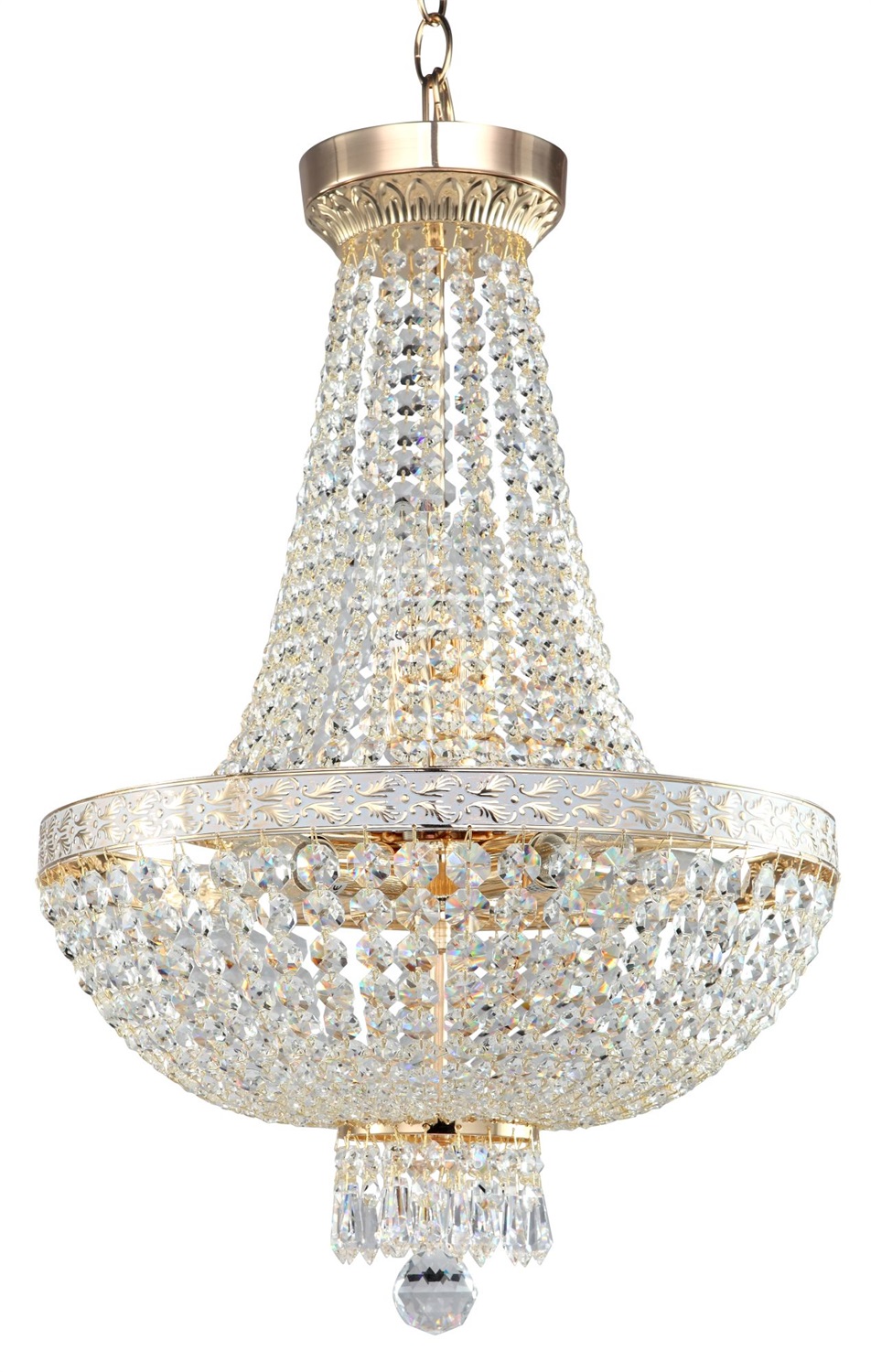 MAYTONI Lampadario Classico a 6 Luci in Metallo Oro con Cristallo di Alta Qualità e Nastro in Ottone