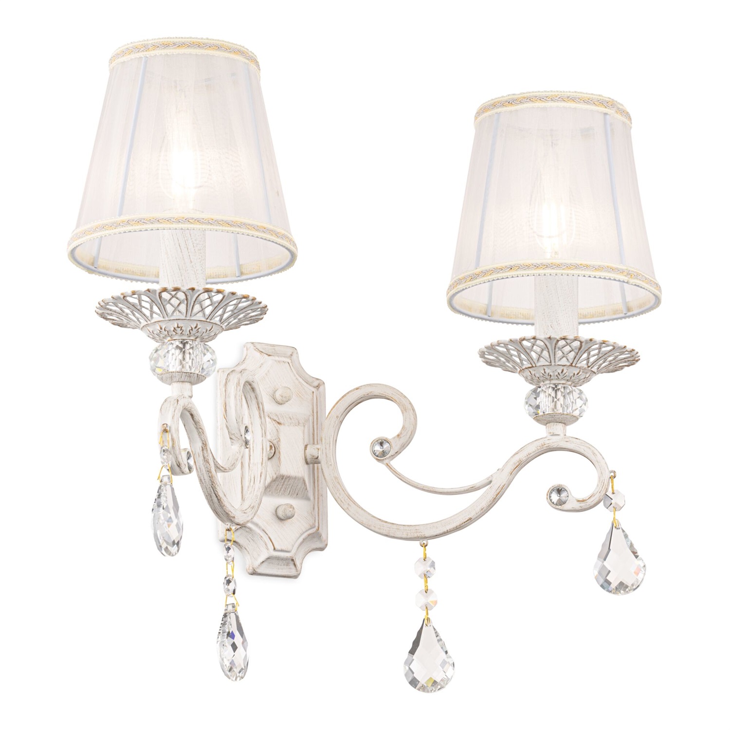 MAYTONI Elegante Lampada da Parete Doppia Vintage Shabby Chic con Paralume in Tessuto Bianco e Base in Metallo