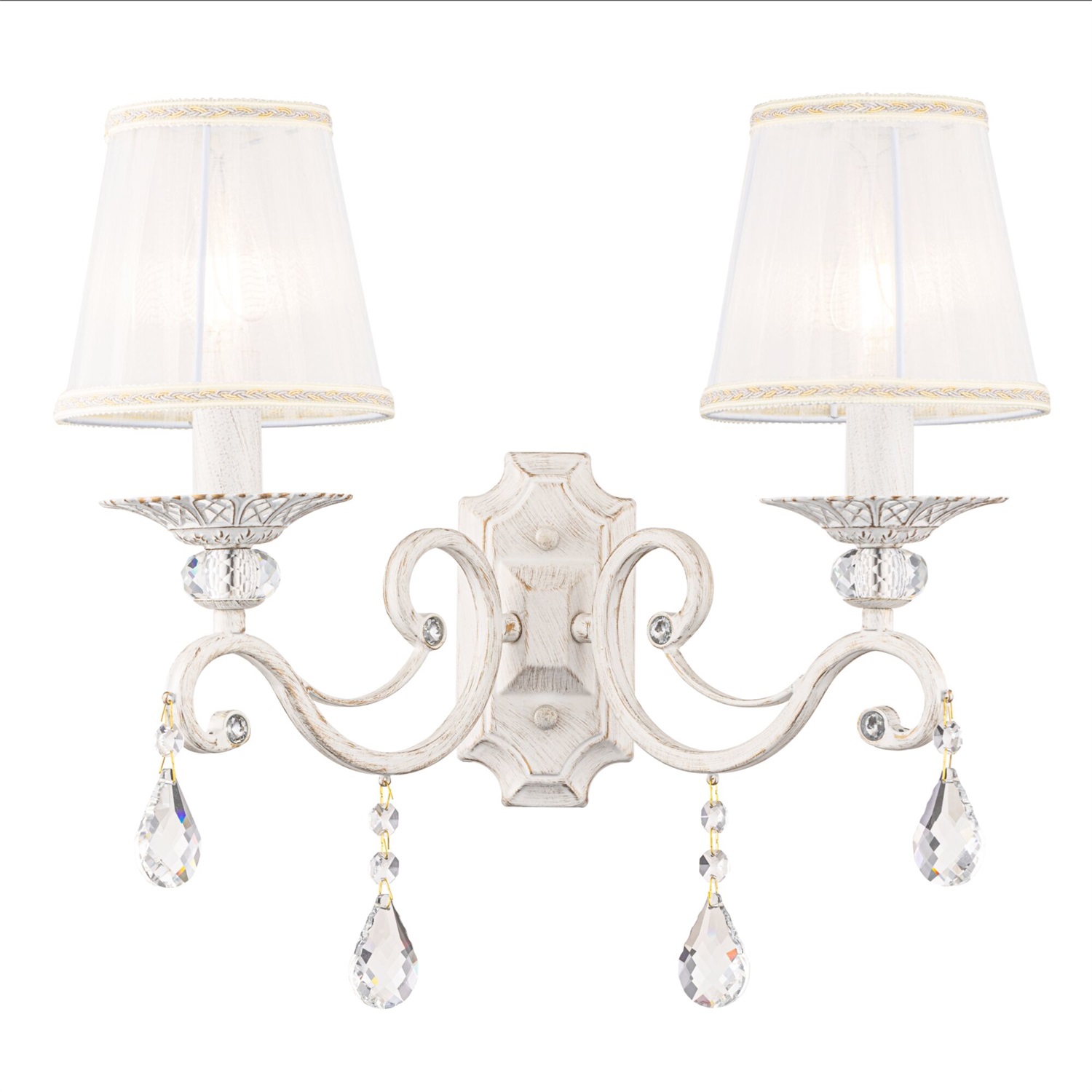 MAYTONI Elegante Lampada da Parete Doppia Vintage Shabby Chic con Paralume in Tessuto Bianco e Base in Metallo
