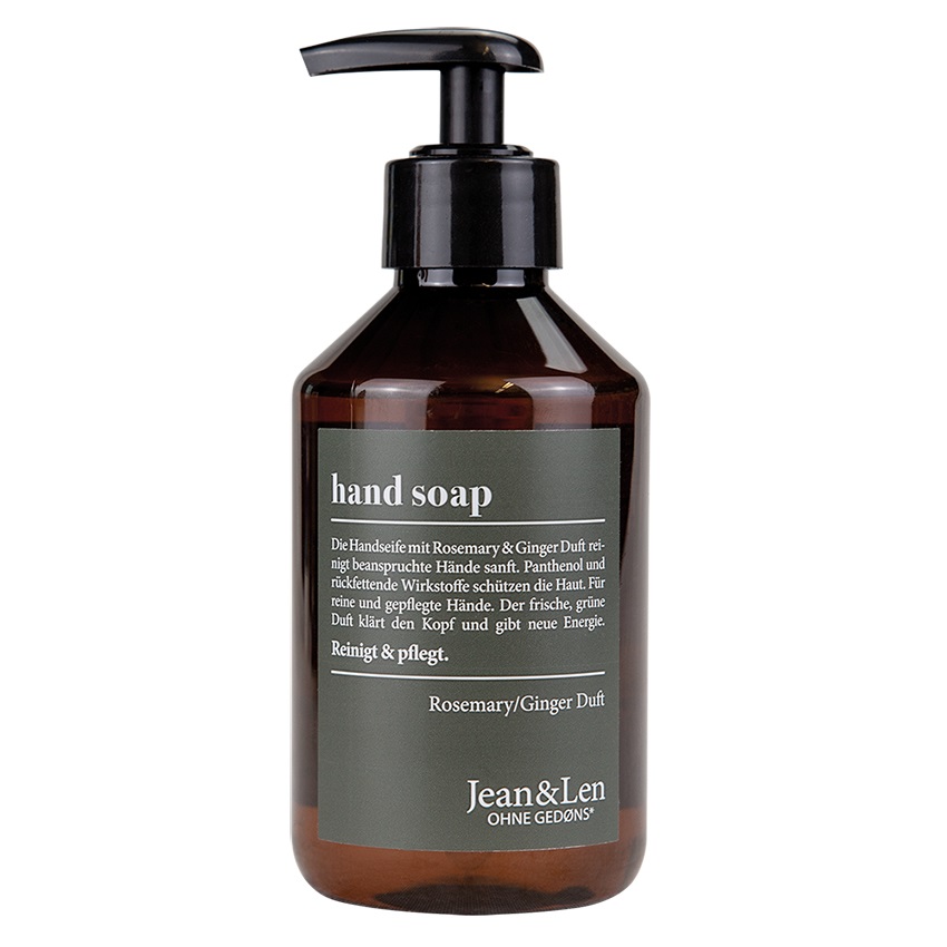Jean & Len Sapone per Mani Rosmarino e Zenzero 250 ml - Deterge Delicatamente, Dispenser a Pompa Ricaricabile, Senza Parabeni e Siliconi