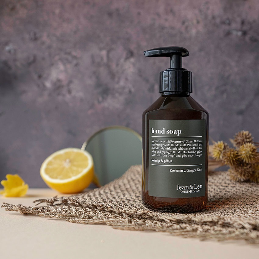 Jean & Len Sapone per Mani Rosmarino e Zenzero 250 ml - Deterge Delicatamente, Dispenser a Pompa Ricaricabile, Senza Parabeni e Siliconi