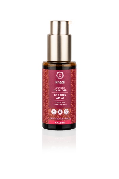 Khadi Olio per Capelli Ayurvedico Strong Amla 50 ml - 100% Naturale, Vegano, Senza Siliconi, Rinforza Radici e Dona Lucentezza