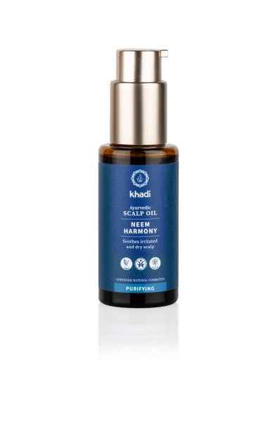 Khadi Olio per Capelli Ayurvedico Neem Harmony - 100% Naturale, Vegano e Senza Siliconi - Attivo contro Forfora e Prurito - 50 ml