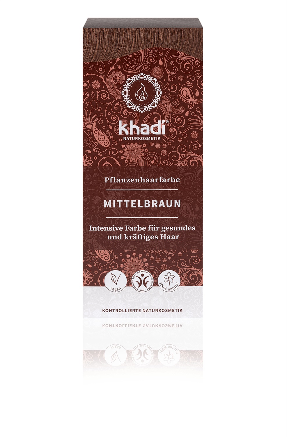 Khadi Tinta Naturale per Capelli - Castano Medio (Castano Cannella Caldo) - 100% Vegetale e Vegano - 100 g