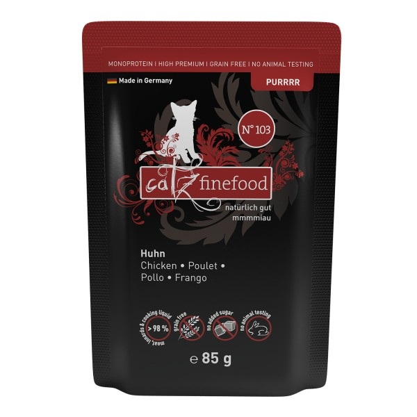 Catz Finefood Purrrr Cibo Umido per Gatti Monoproteico al Pollo 85 g - 70% Carne, Senza Cereali e Zucchero