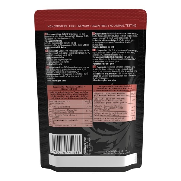 Catz Finefood Purrrr Cibo Umido per Gatti Monoproteico al Pollo 85 g - 70% Carne, Senza Cereali e Zucchero