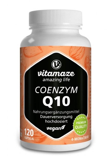 Vitamaze Coenzima Q10 200 mg - 120 Capsule Vegane, Alta Biodisponibilità, Integratore Alimentare di Qualità Tedesca