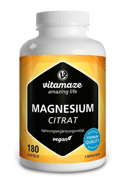 Vitamaze Citrato di Magnesio 2.250 mg - 180 Capsule Vegane di Alto Dosaggio con 360 mg di Magnesio Elementare Puro al Giorno