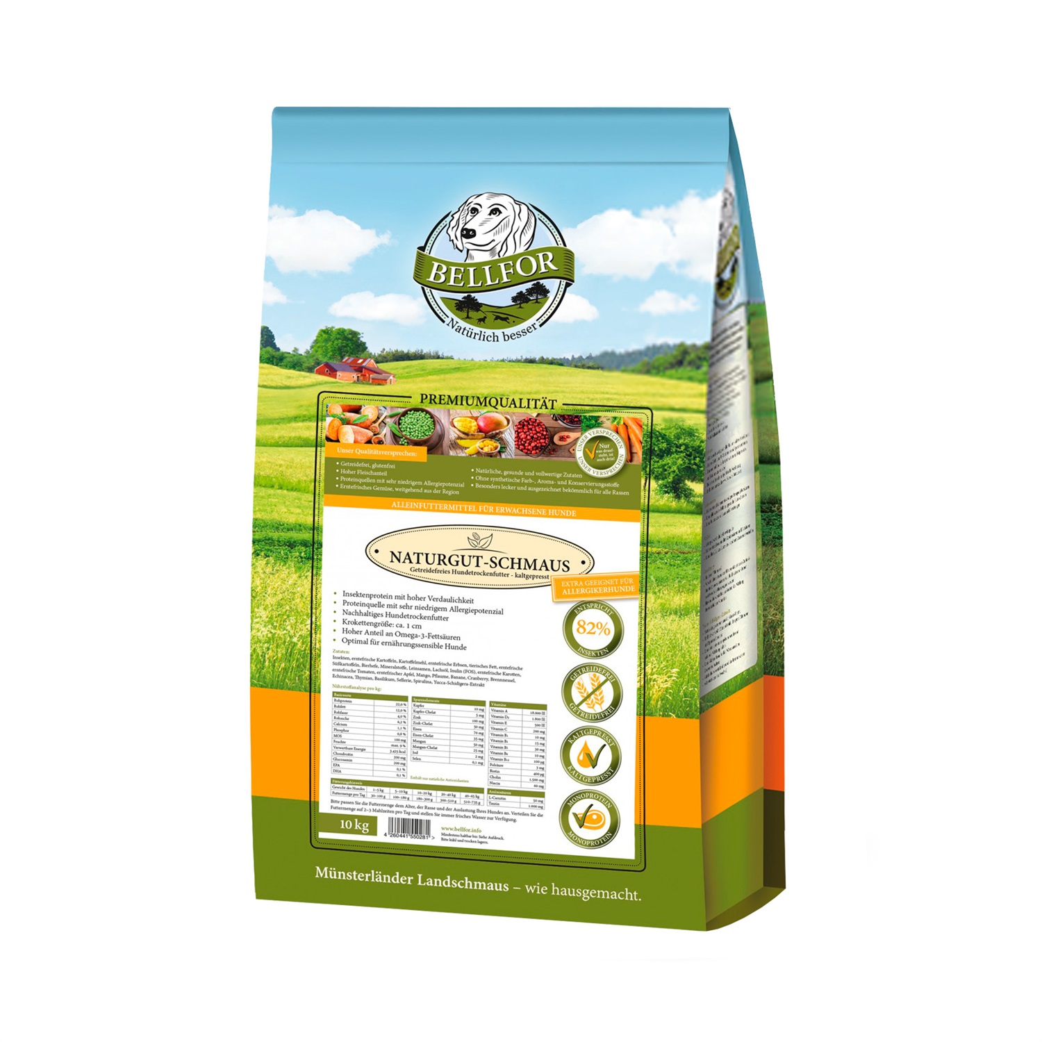 Bellfor Naturgut-Schmaus 10 kg - Cibo secco ipoallergenico per cani con insetti, senza cereali, spremuto a freddo