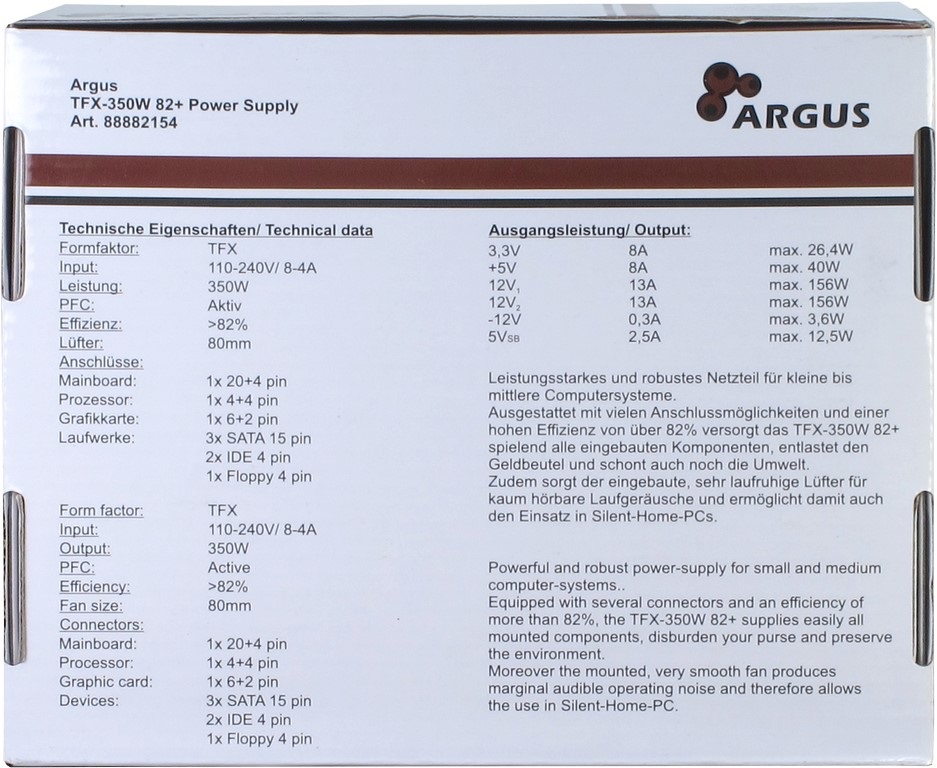 Inter-Tech Argus TFX-350W Alimentatore 350W 20 4 Pin ATX Grigio con Efficienza 82%