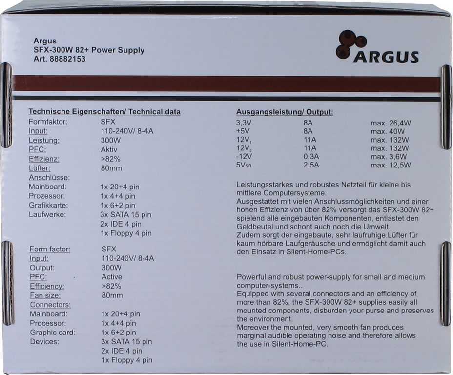 Inter-Tech SFX-300W Alimentatore per Computer 300W 20 4 Pin ATX Grigio con Ventilatore da 8 cm