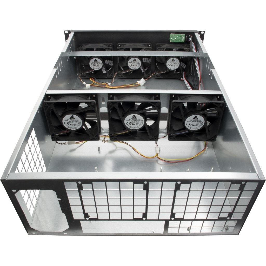 Inter-Tech IPC 4W2 Mining Rack 19'' Alloggiamento 4HE Mini-ITX Nero con 6 Ventole da 120 mm e 2 Porte USB 2.0