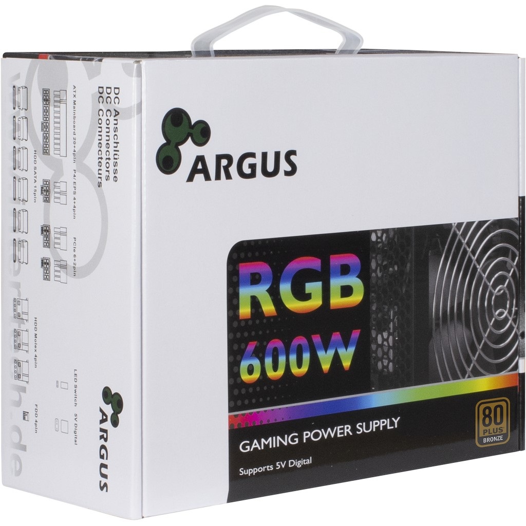 Inter-Tech Argus RGB-600W II Alimentatore per Computer 600W 20 4 pin ATX Nero