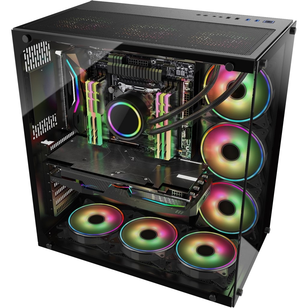 Inter-Tech C-701 Panorama Full Tower Nero - Case PC in Metallo e Vetro Temperato, Compatibile con ATX, ITX e Micro ATX