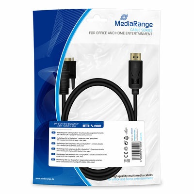 MediaRange MRCS131 - Cavo DVI a DisplayPort 2m, Placcato Oro, Full HD 1080p, Nero