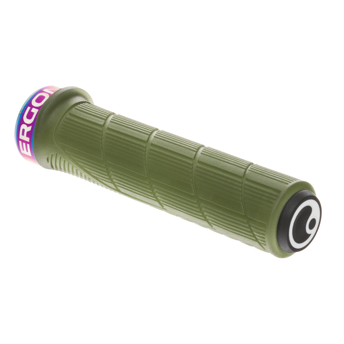 Ergon GD1 Evo Factory - Manopole per Bicicletta Verde Moss Frozen / Colliers Oil Slick, Design Conico, Diametro 30-32 mm, Ideali per MTB Discesa e Enduro
