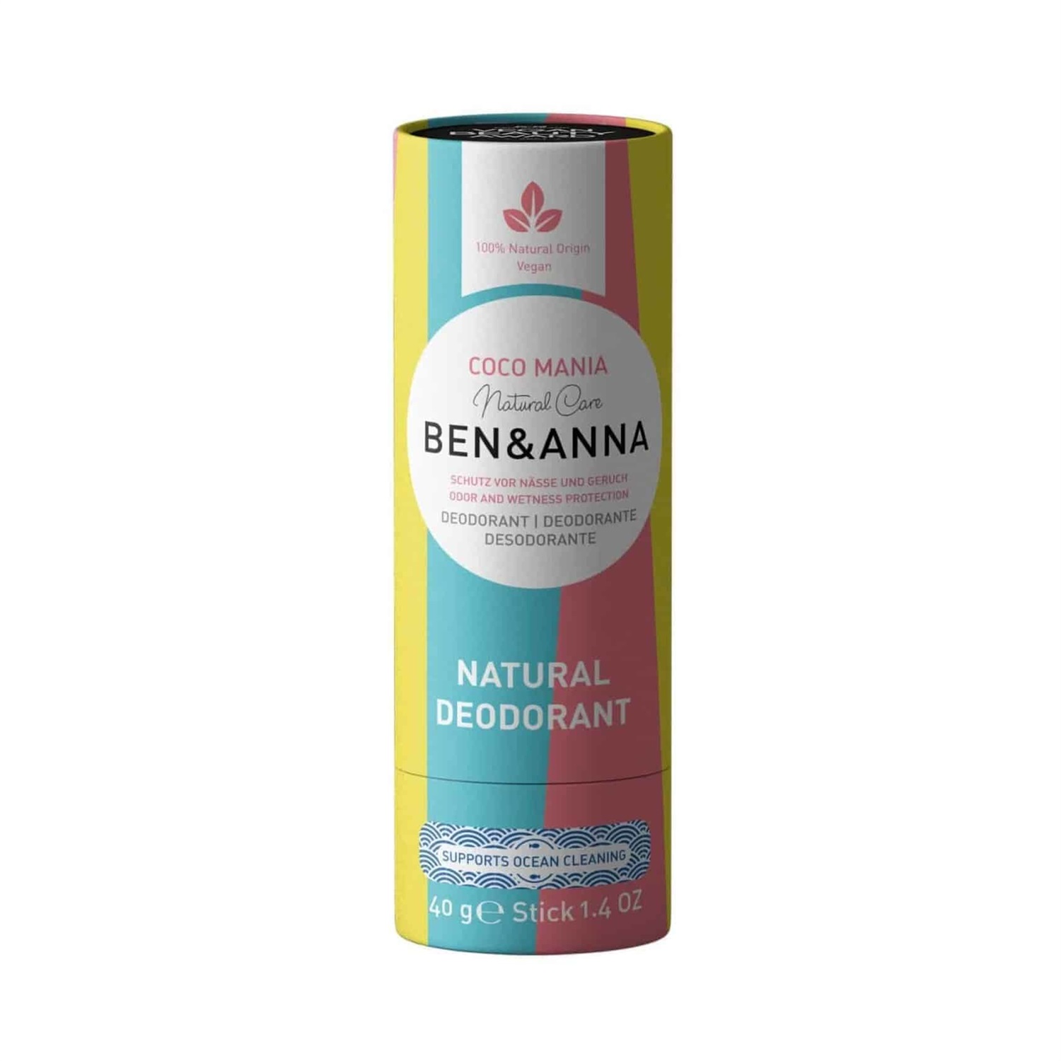 Ben & Anna Coco Mania Deodorante Stick Naturale 40 g - Vegano, Sostenibile in Papertube, Senza Alluminio, Formula Delicata per Uomo e Donna