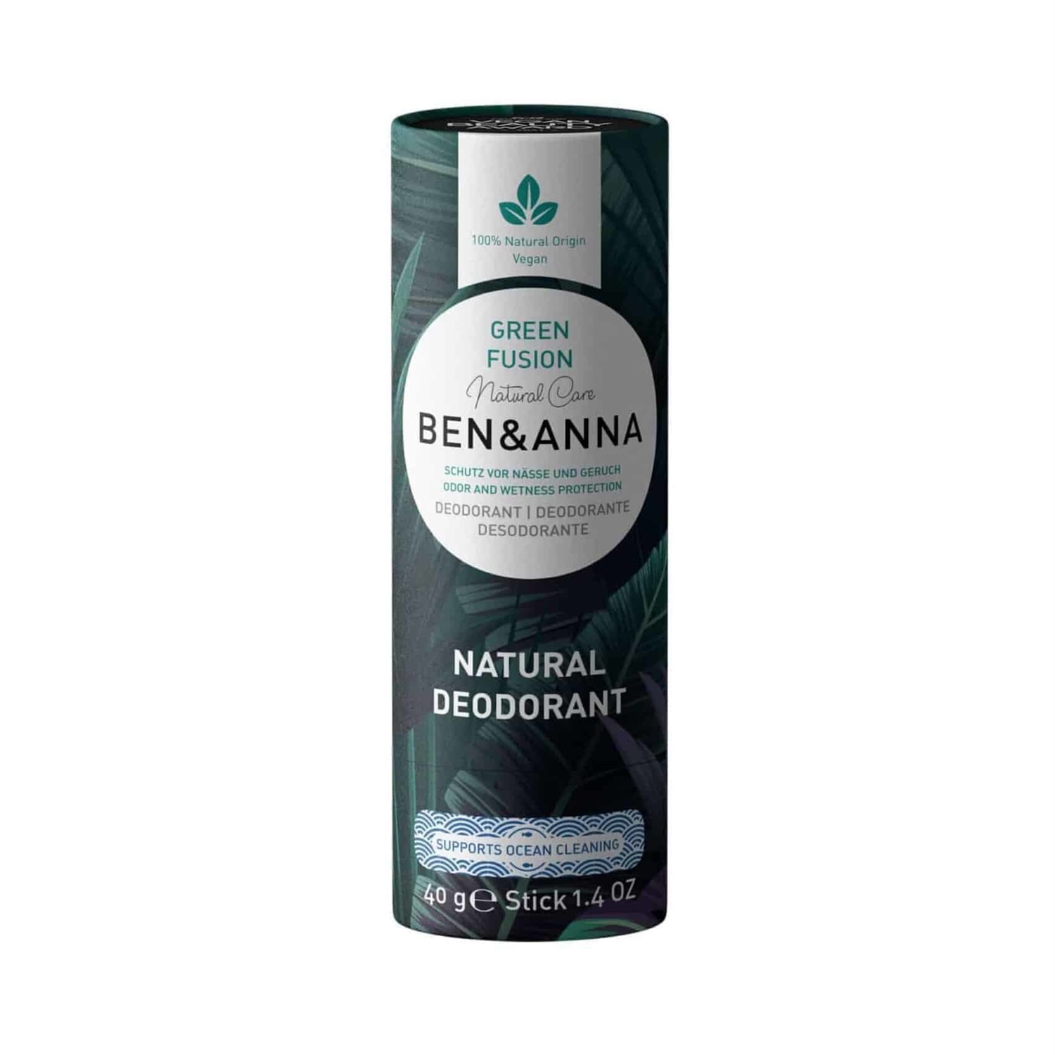 Ben & Anna Deodorante Natural Green Fusion Stick 40 g - Unisex, Protezione contro Umidità e Odori, Profumo di Agrumi e Tè Verde