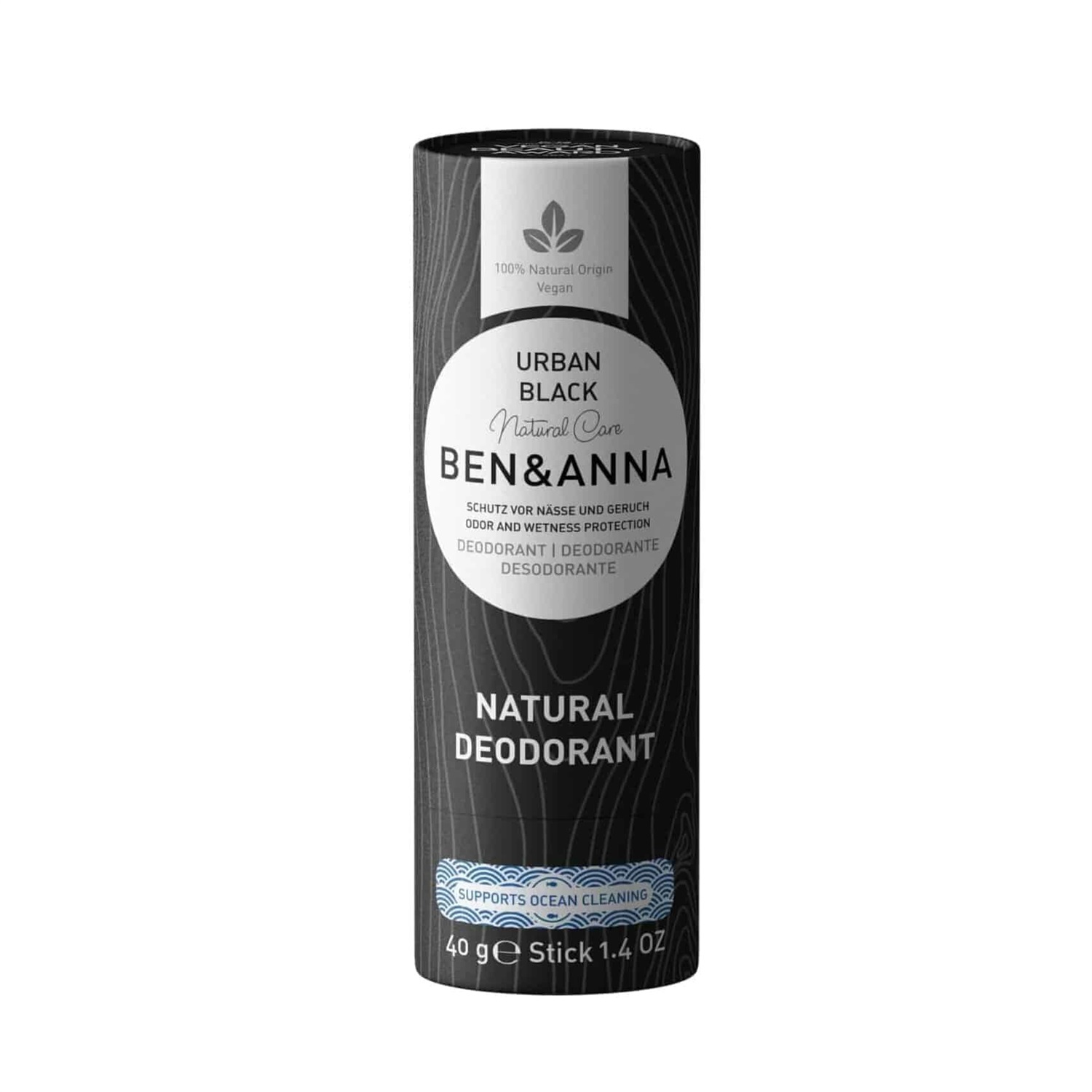 Ben & Anna Deodorante in Stick Papertube Urban Black 40 g - Vegan, Naturale, Senza PEG e Parabeni