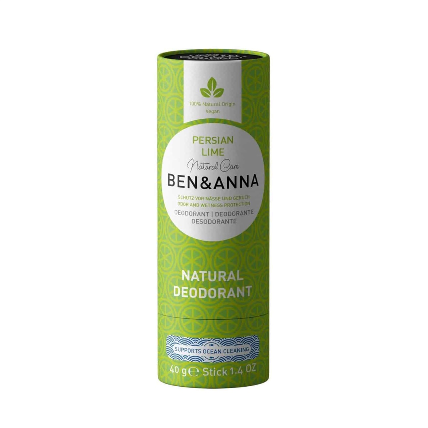 Ben & Anna Deodorante Stick Naturale Persian Lime 40 g - Unisex, Vegano, Sostenibile in Papertube, Privo di Alluminio