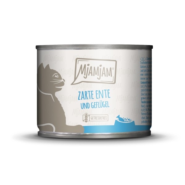 MjAMjAM Cibo Umido per Gatti - Delicata Anatra e Pollame su Carote, 200 g, Senza Cereali e con Alta Percentuale di Carne