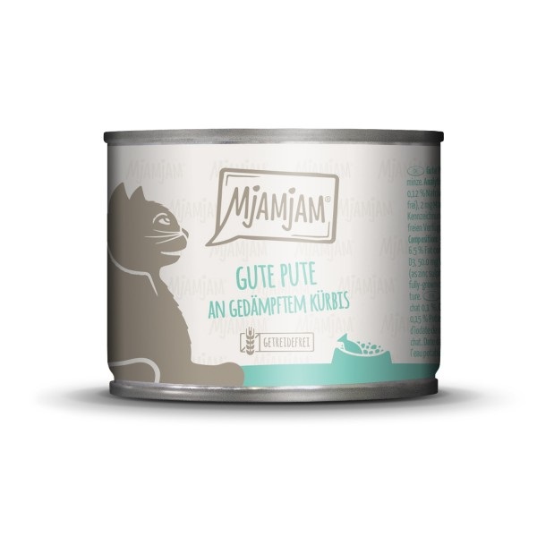 MjAMjAM Cibo Umido per Gatti - Tacchino & Zucca, 200 g, Senza Cereali e Glutine, Monoproteina con Alto Contenuto di Carne
