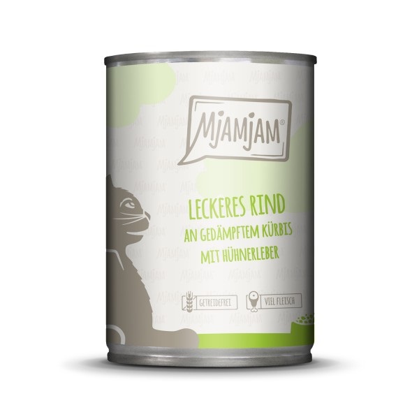 MjAMjAM Cibo Umido per Gatti Manzo e Zucca Vaporata 400 g - Senza Cereali, Alta Percentuale di Carne