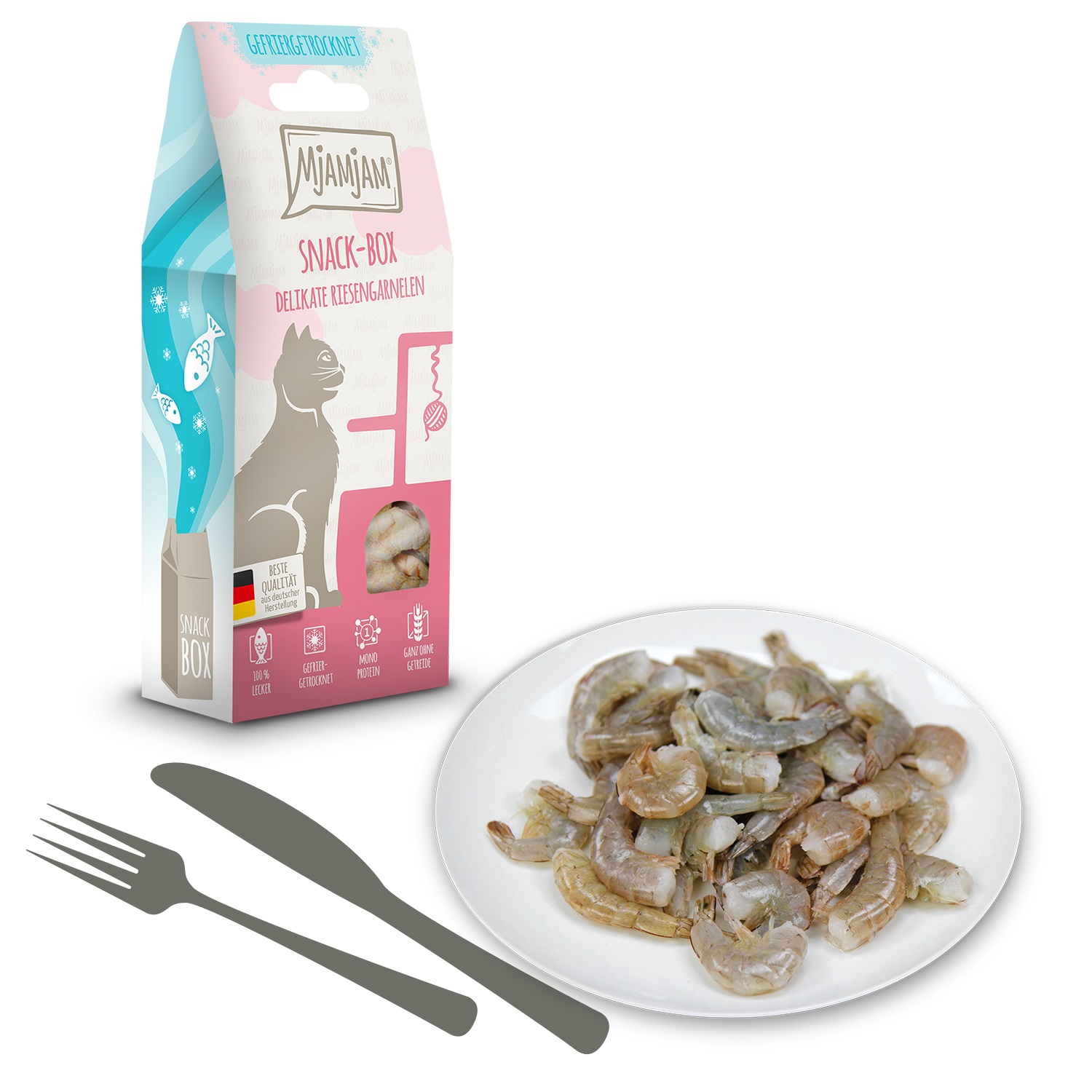 MjAMjAM Snack per Gatti - Gamberi Reali Liofilizzati, Monoproteina, 25 g