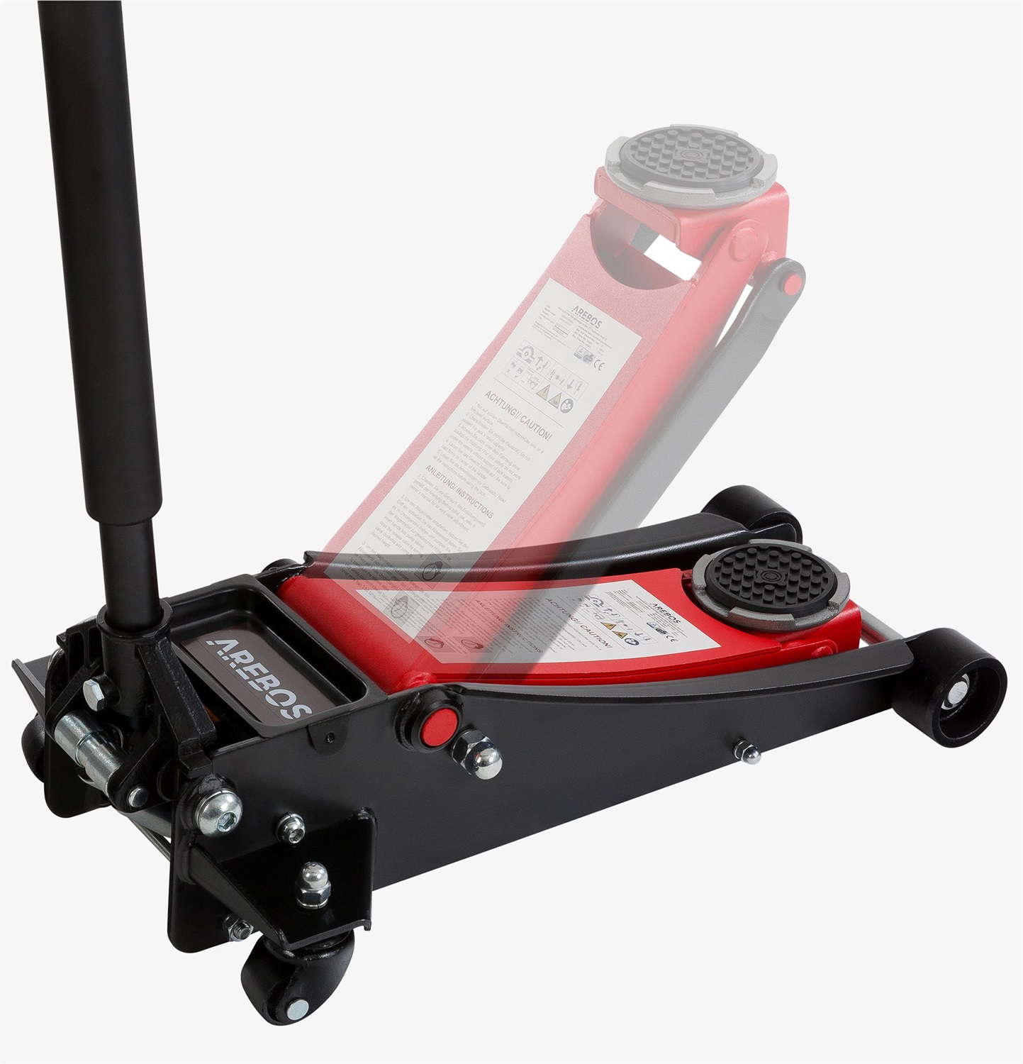 Arebos Cric Idraulico Carrello 3000 kg - Doppio Pistone, Altezza 75-505mm, 3 Supporti