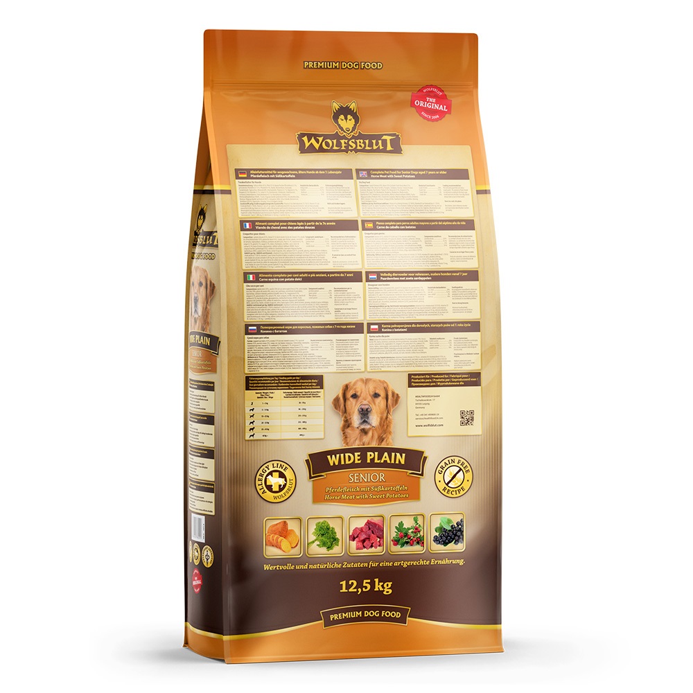 Wolfsblut Wide Plain Senior Cibo Secco per Cani Adulto e Anziani con Carne di Cavallo e Patate Dolci - 12,5 kg