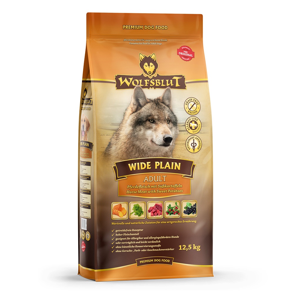 Wolfsblut Wide Plain Adult Cibo Secco per Cani 12,5 kg - Carne di Cavallo e Patate Dolci, Ideale per Cani Allergici
