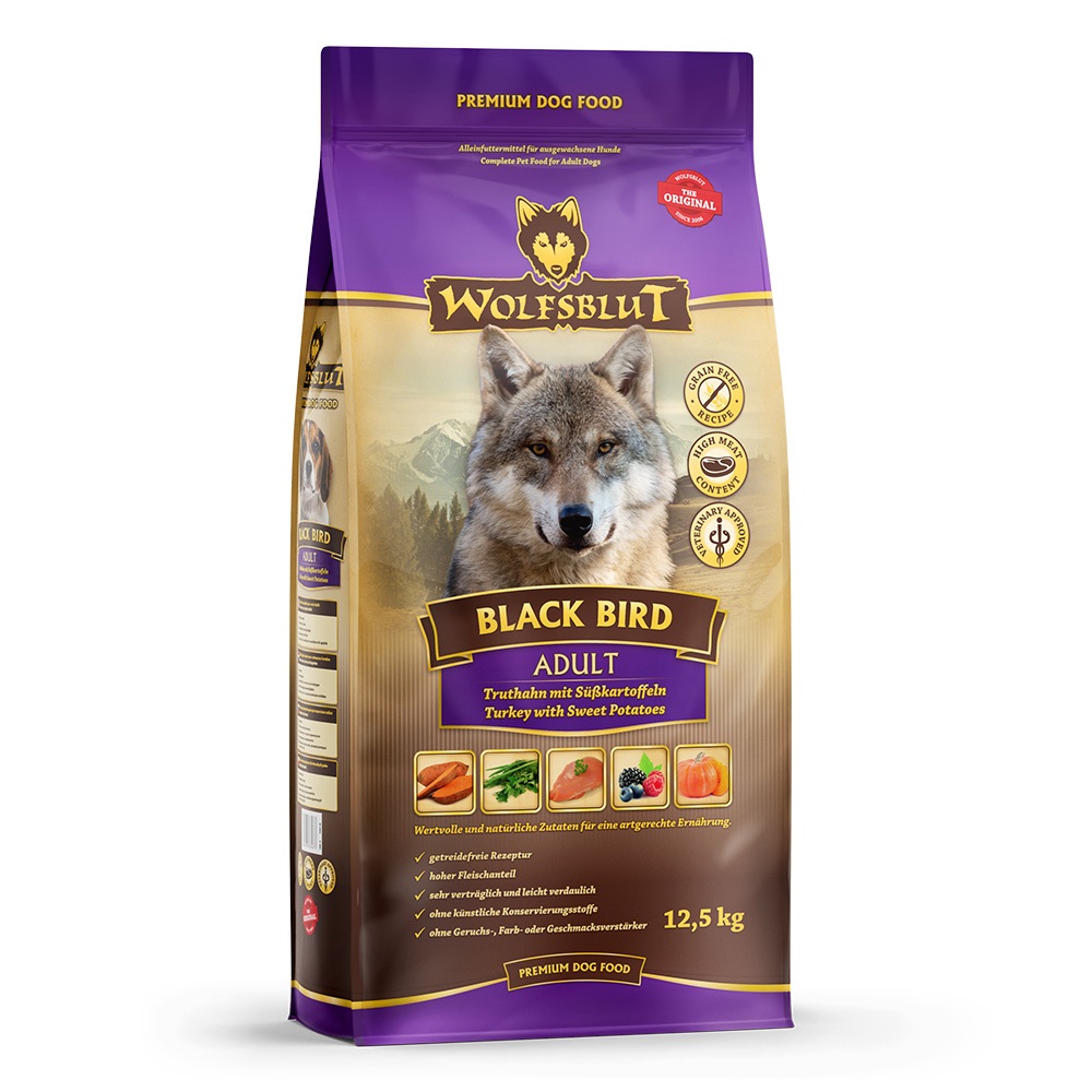 WOLFSBLUT Black Bird Adult - Cibo Secco Completo per Cani con Tacchino e Patate Dolci, 12,5 kg
