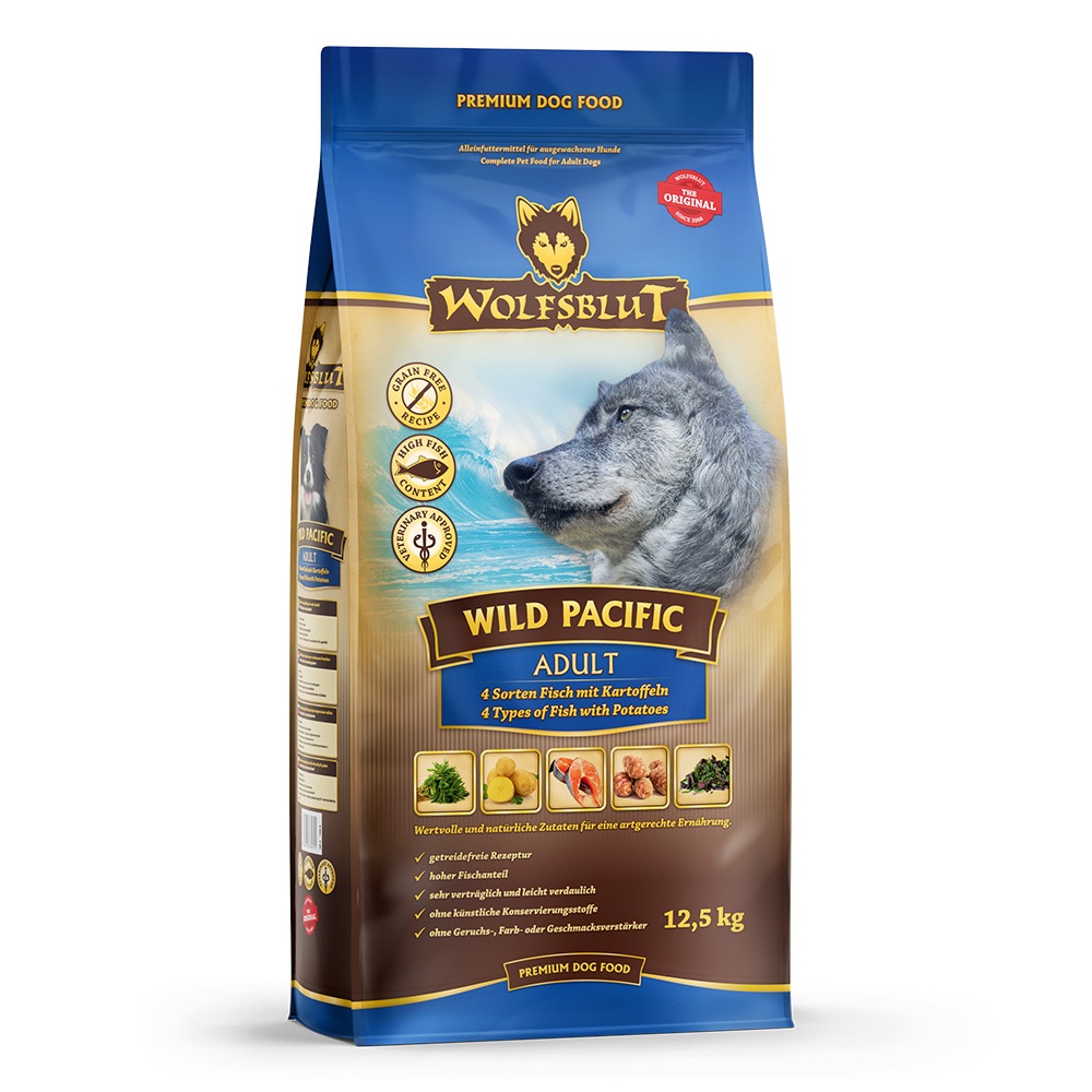 WOLFSBLUT Wild Pacific Adult - Alimento Secco Completo per Cani Adulti con Pesce e Patate, 12,5 kg