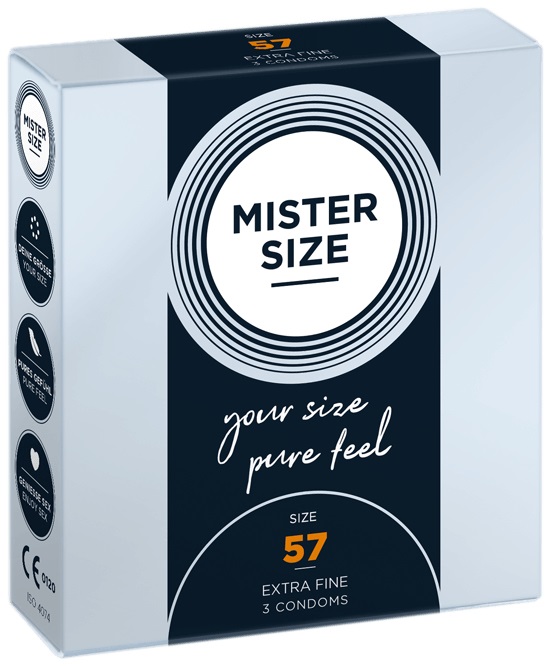 Mister Size Preservativi Ultra Sottili 57 mm - Confezione da 3 Pezzi, Adatti per Circonferenze del Pene tra 12 e 13,5 cm