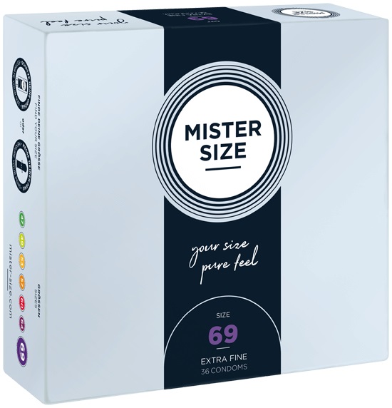 MISTER SIZE Preservativi 69mm - 36 PZ, Ultra Sottili e Trasparenti, Comfort Massimo per Peni Grandi