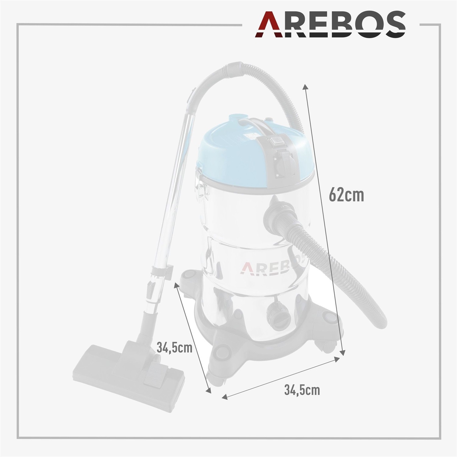 AREBOS Aspirapolvere Industriale 1300 W - Bidone Aspiratutto e Aspiracenere 30 L per Polvere e Liquidi, Pulizia Auto, Blu