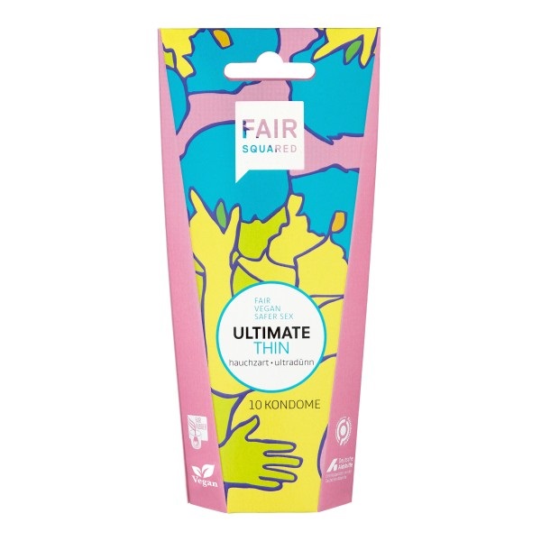 Fair Squared Ultimate Thin Preservativi Vegan Fair Trade - 10 pz, Spessore 0,045 mm