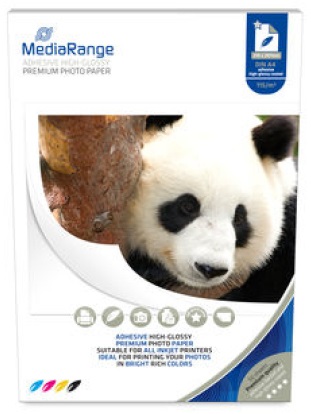MediaRange Carta Fotografica Adesiva A4 Lucida 115g/m² - 50 Fogli per Stampanti Inkjet