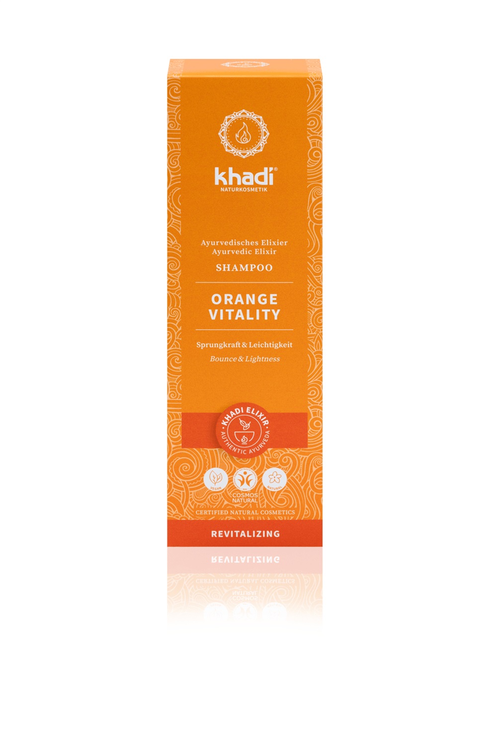 Khadi Orange Vitality Shampoo Elisir Ayurvedico 200 ml - 100% Naturale e Vegano, Senza Siliconi, Deterge e Rivitalizza i Capelli, Dona Elasticità e Volume