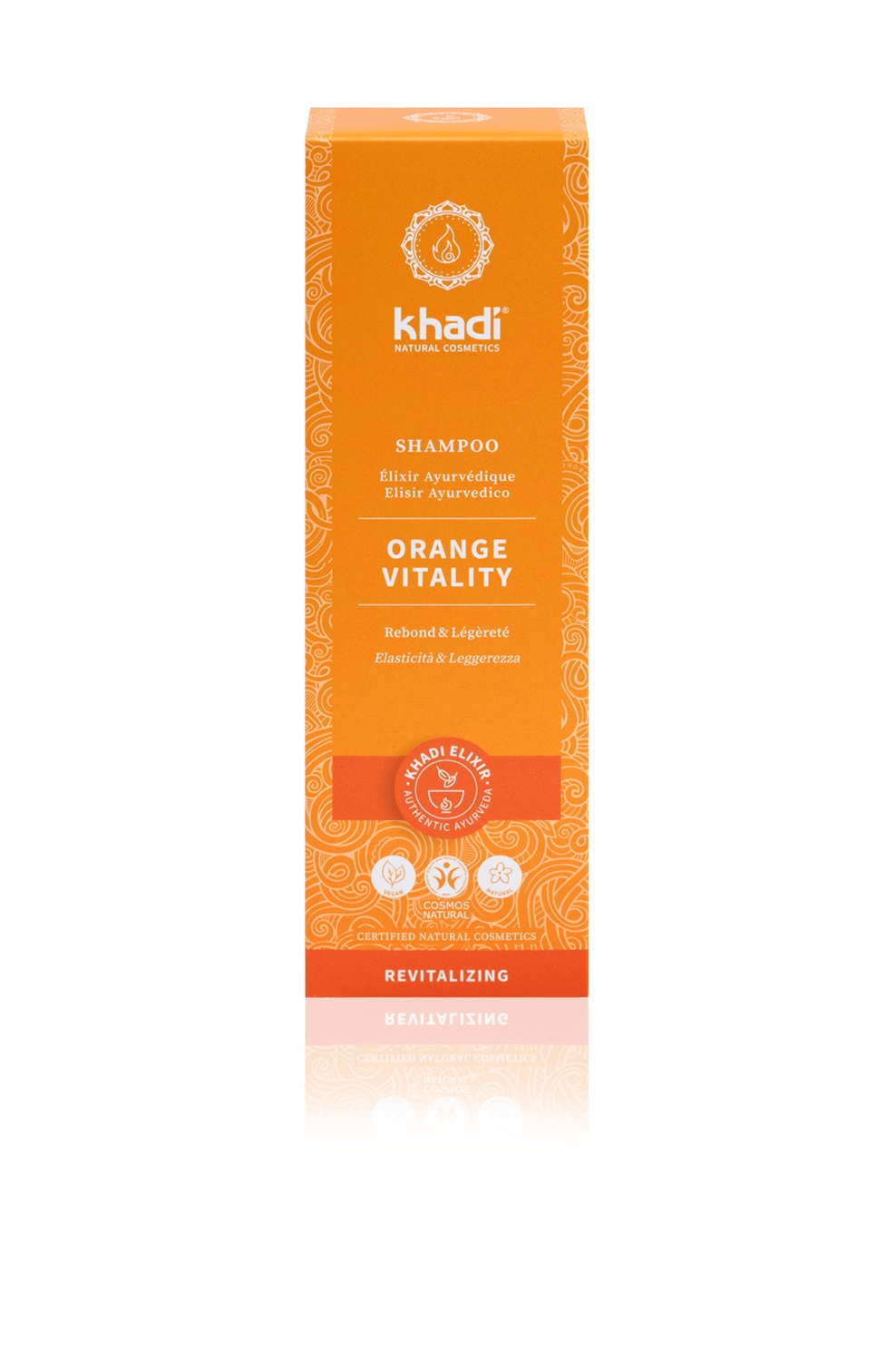 Khadi Orange Vitality Shampoo Elisir Ayurvedico 200 ml - 100% Naturale e Vegano, Senza Siliconi, Deterge e Rivitalizza i Capelli, Dona Elasticità e Volume