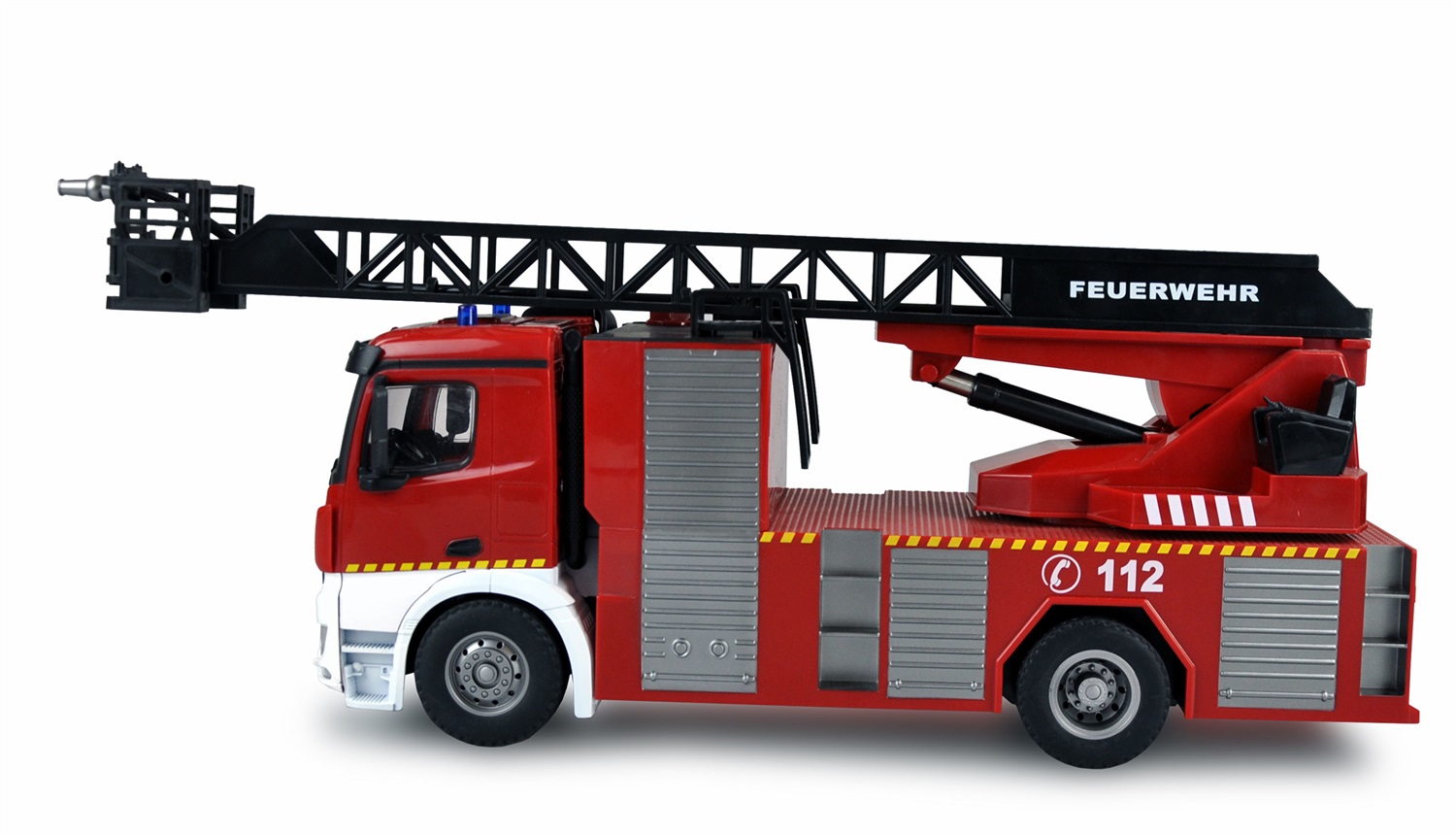 Amewi 22502 Modellino Radiocomandato Mercedes-Benz AROCS Vigili del Fuoco Scala 1:18 Elettrico Rosso/Bianco con Batteria Ioni di Litio